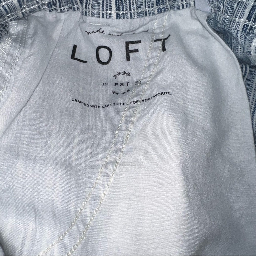 LOFT Navy Striped High Waist Shorts - Picture 5 of 8
